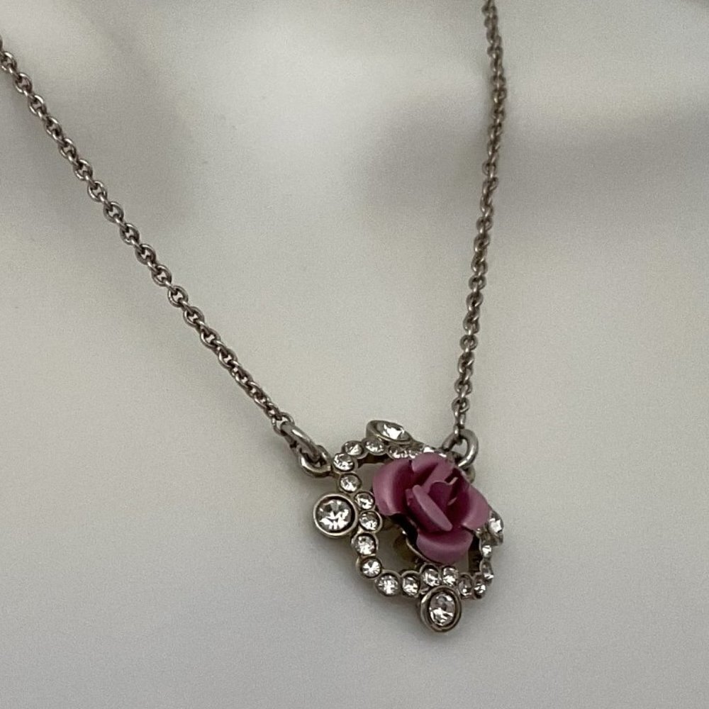 PINK ROSE NECKLACE NRT VINTAGE - Picture 10 of 13